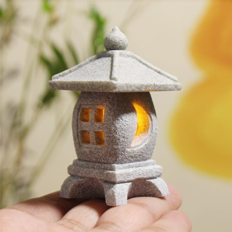 Daisylily Japanese Pagoda LED Lamp Statue Figurine, LED Lantern Pagoda Statue Figurines for Home Table Decor - Style B - Image 2